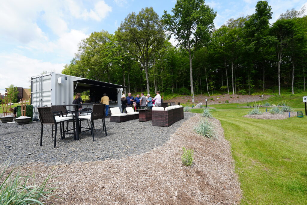 People having fun at drinks after a park golf game at 1Club Vernon, NJ.